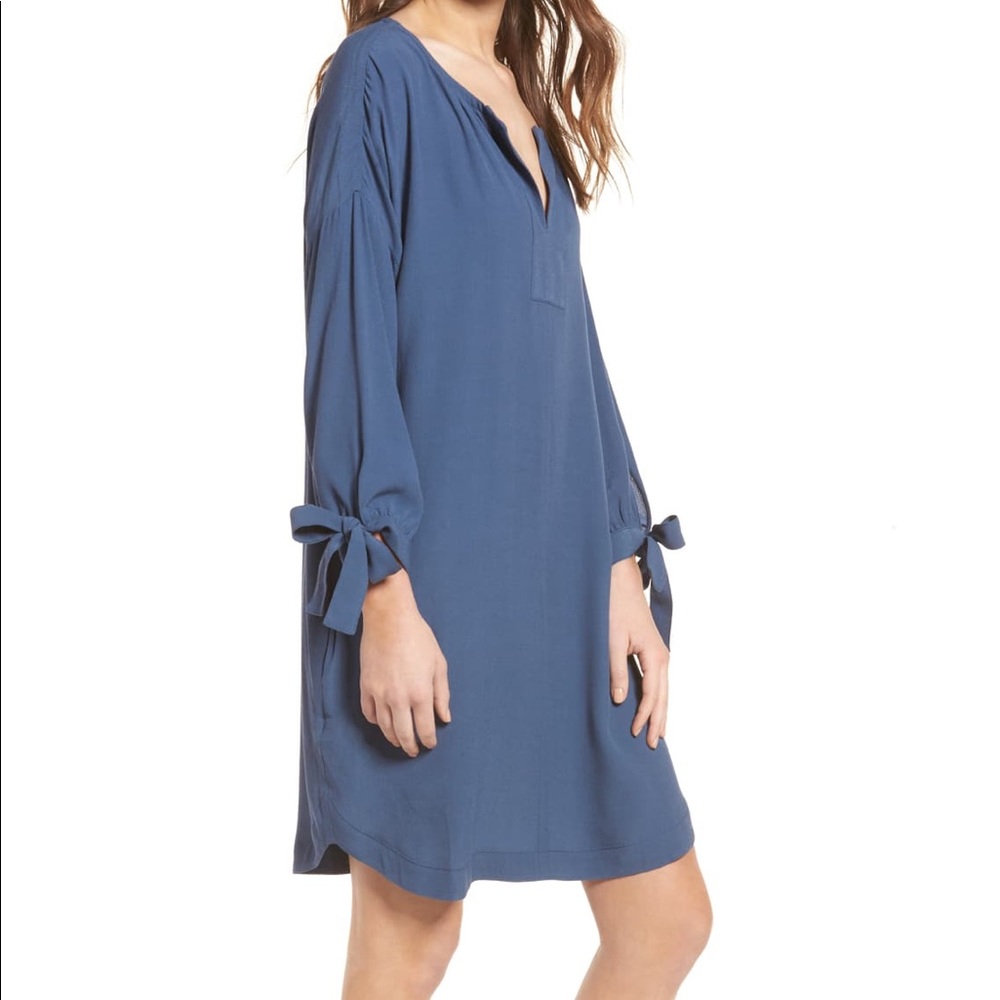 Madewell Blue Du Jour Tie Sleeve Tunic Dress